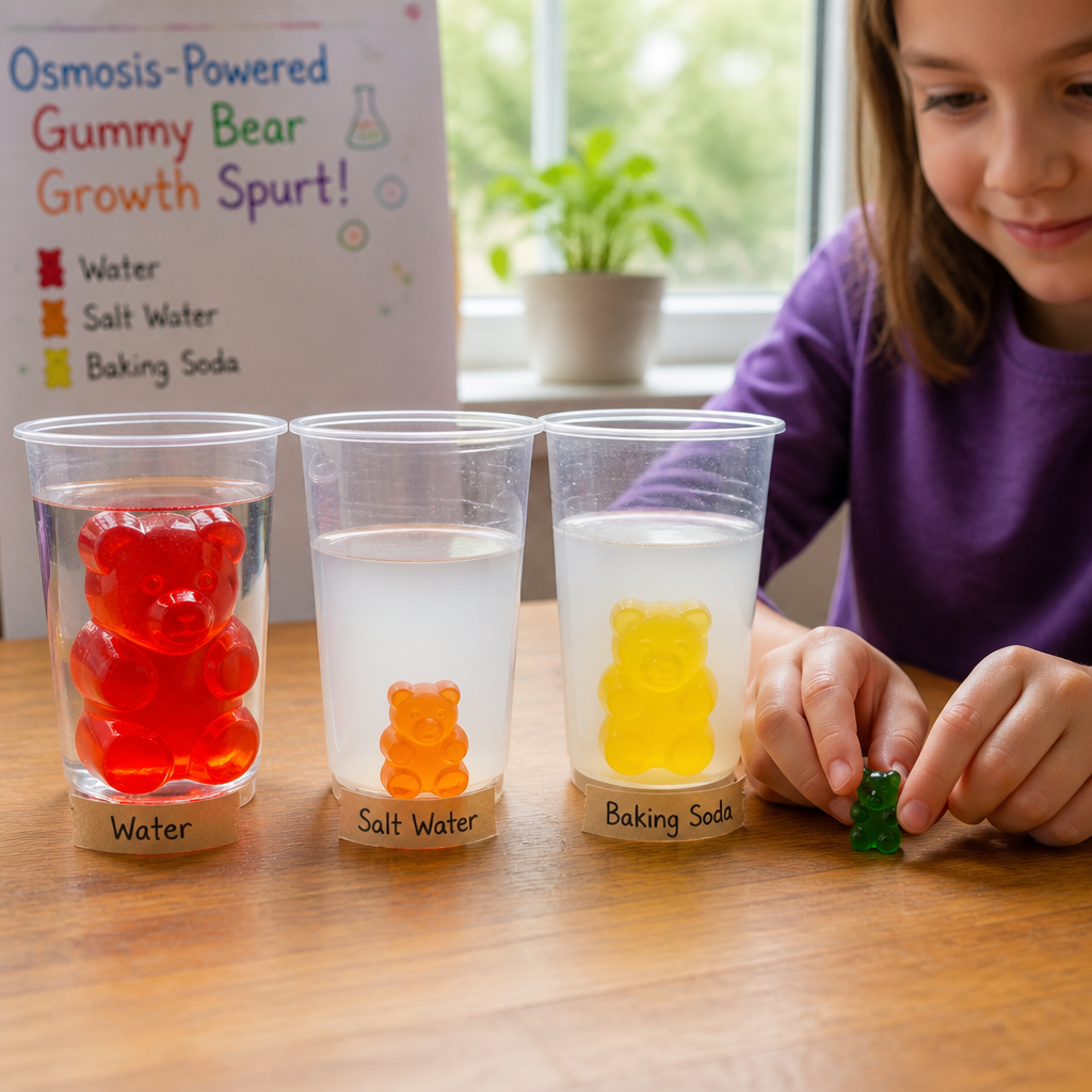 Osmosis-Powered Gummy Bear Growth Spurt — Science Experiments activity for ages 5–9 years (indoor, 1440 min)