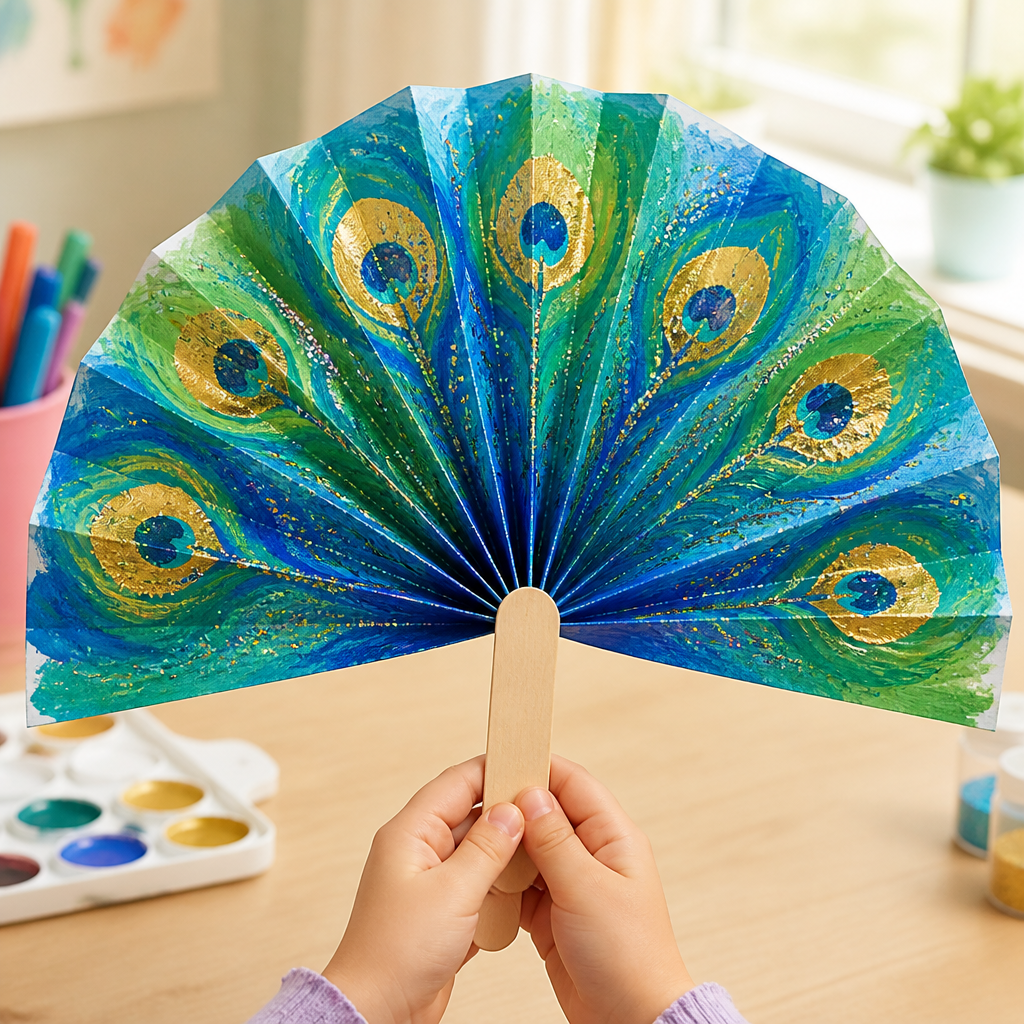 Peacock's Shimmering Tail Feather Fan — Animals activity for ages 5–8 years (indoor, 100 min)