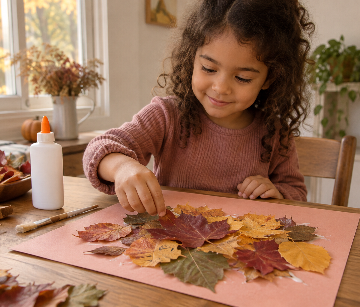 Cozy Leaf Pile Collage — Arts & Crafts activity for ages 3–7 years (indoor, 25 min)