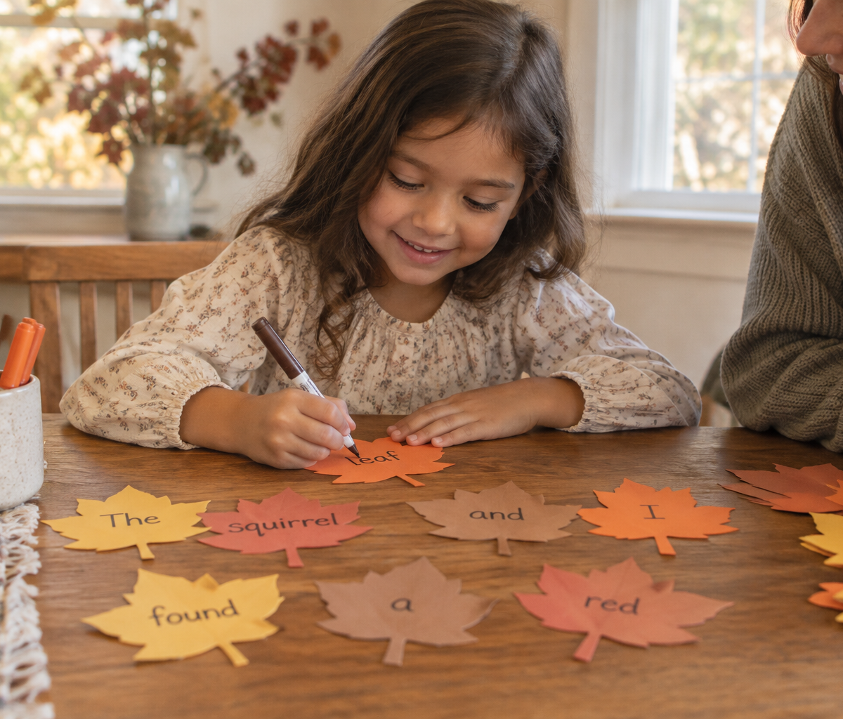 Fall Leaf Story Scramble — Reading & Literacy activity for ages 4–7 years (indoor, 20 min)