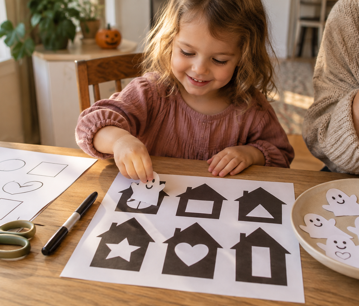 Friendly Ghost Shape Sort — Numbers & Math activity for ages 3–5 years (indoor, 15 min)