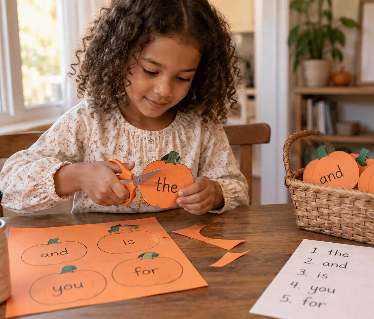 Pumpkin Patch Word Seek — Reading & Literacy activity for ages 4–7 years (indoor, 15 min)