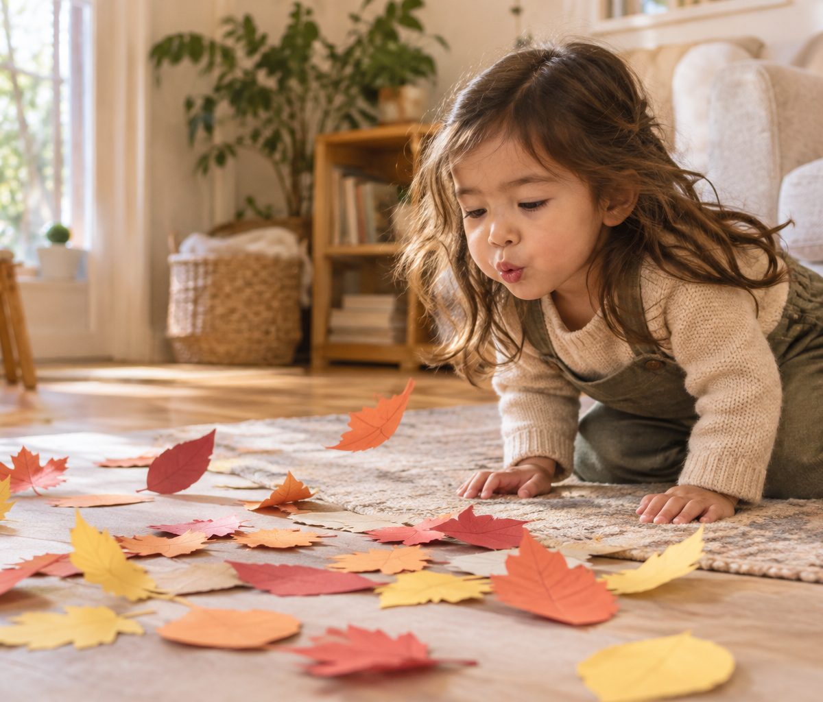 Wind-Blown Leaf Scramble — Movement activity for ages 2–6 years (indoor, 15 min)