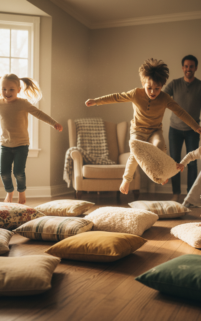 Pillow Lava Floor Crossing — Movement activity for ages 3–8 years (indoor, 15 min)