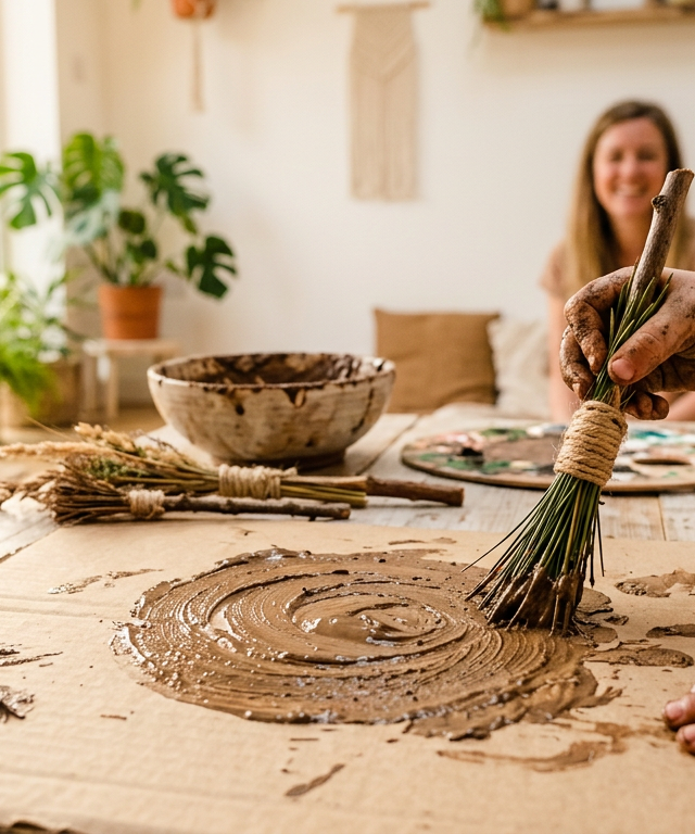 Pine Needle Paintbrush & Mud Masterpiece — Nature & Outdoor Play activity for ages 4–8 years (outdoor, 45 min)