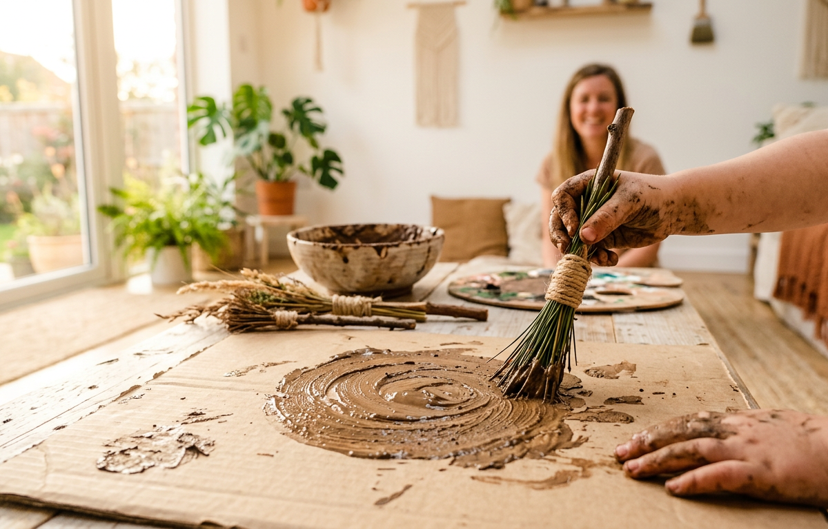 Pine Needle Paintbrush & Mud Masterpiece — Nature & Outdoor Play activity for ages 4–8 years (outdoor, 45 min)
