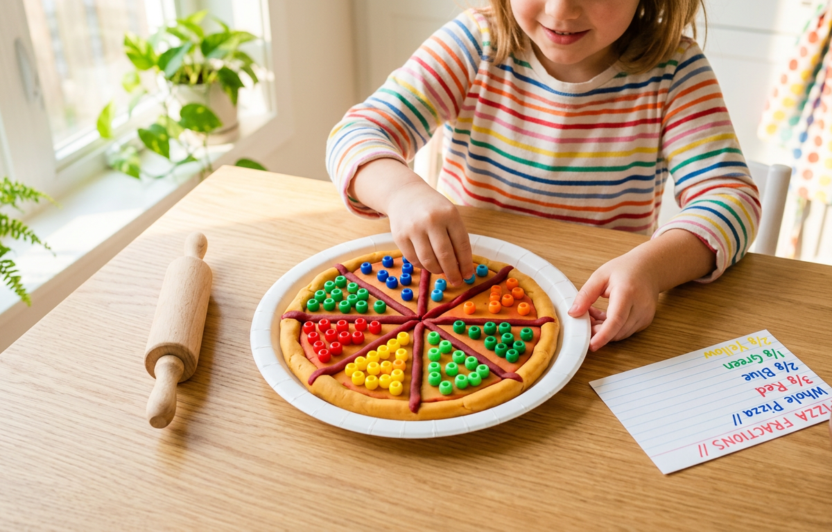 Play-Doh Pizza Fraction Parlor — Numbers & Math activity for ages 5–9 years (indoor, 30 min)