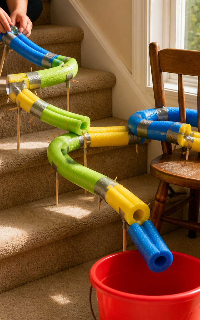 Pool Noodle Marble Run Super-Structure — Construction & Engineering activity for ages 6–10 years (indoor, 60 min)