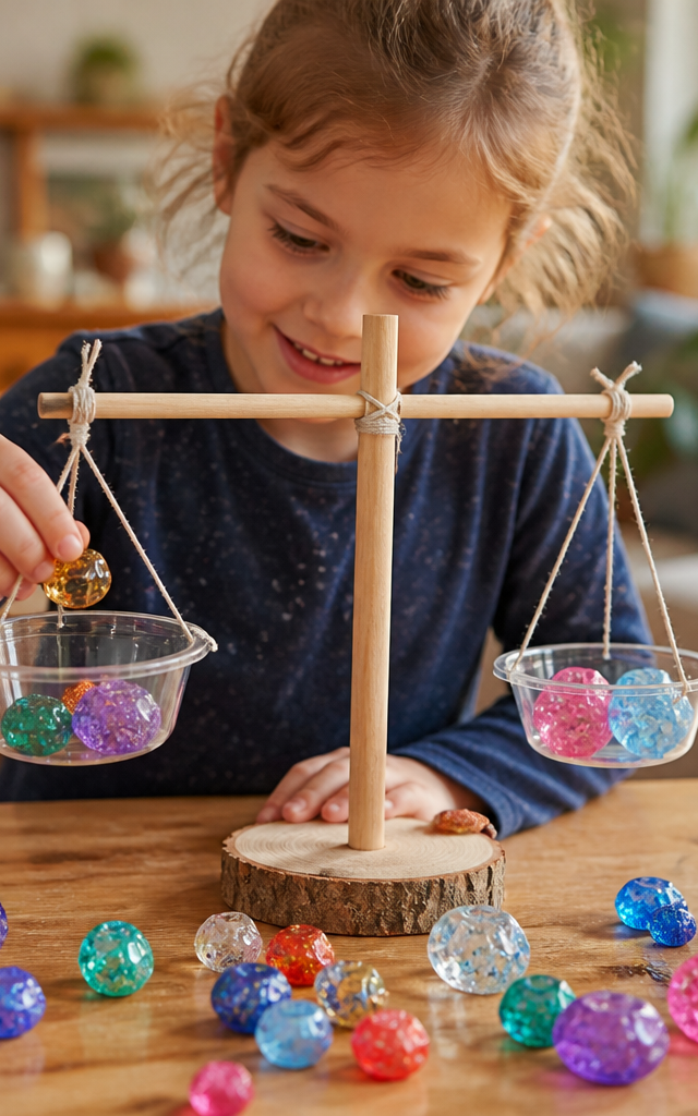 Glimmering Gemstone Weight & Balance Scales — Numbers & Math activity for ages 6–10 years (indoor, 60 min)