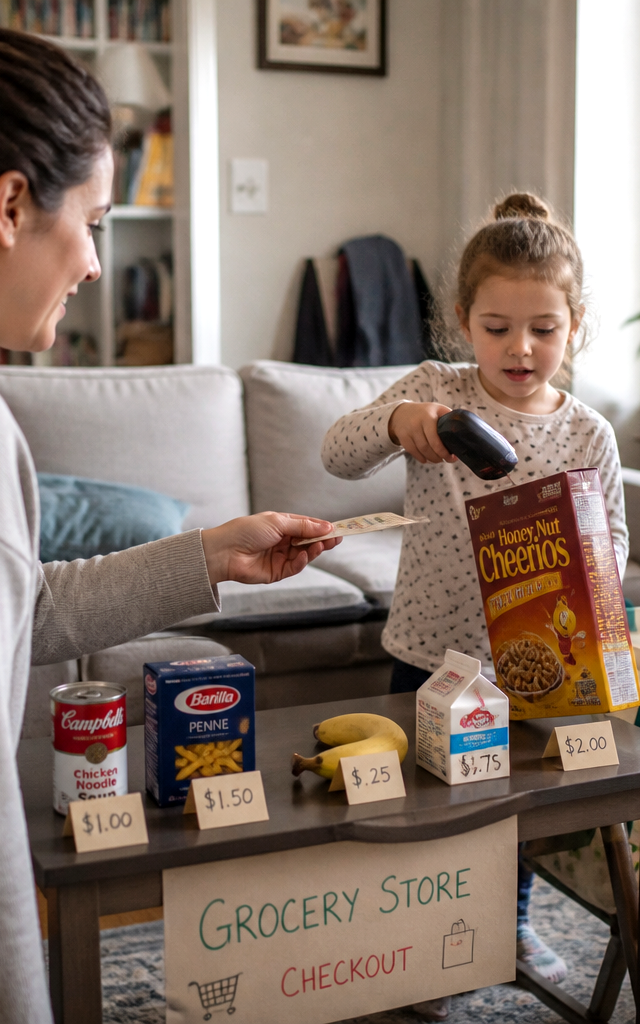 Grocery Store Checkout Line — Pretend Play activity for ages 3–8 years (indoor, 15 min)