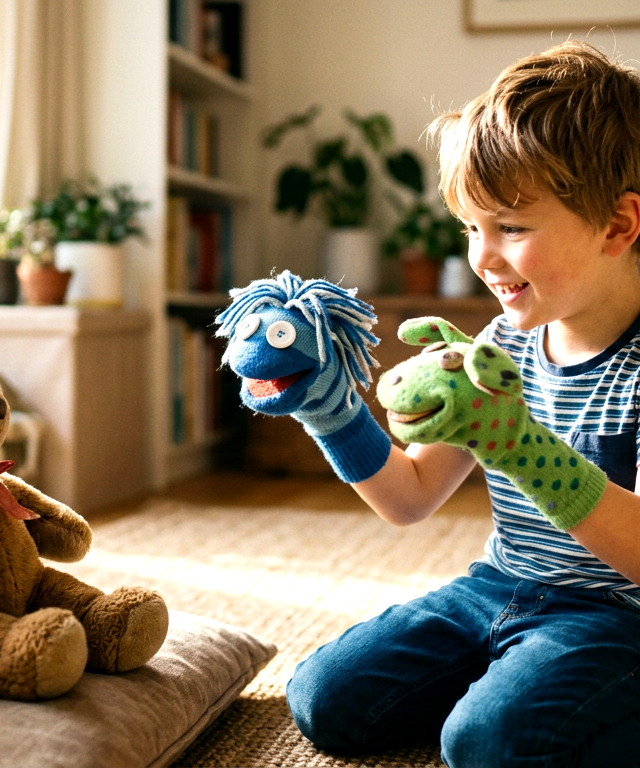 Puppet-Show Talk Show — Pretend Play activity for ages 4–10 years (indoor, 15 min)