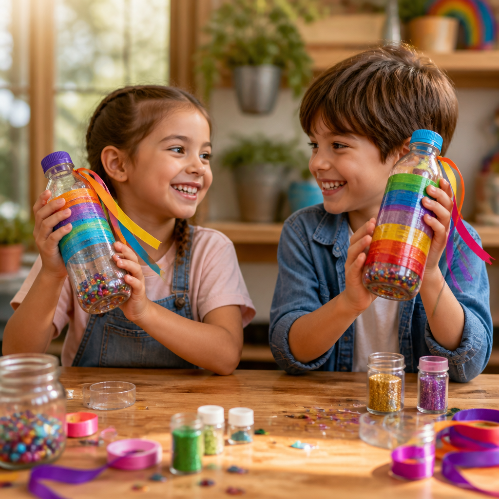 Rainbow Rhythm Shakers from Recycled Bottles — Music activity for ages 4–8 years (indoor, 45 min)