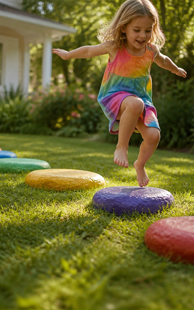 Rainbow River Stone Jumping Game — Movement activity for ages 4–8 years (outdoor, 60 min)