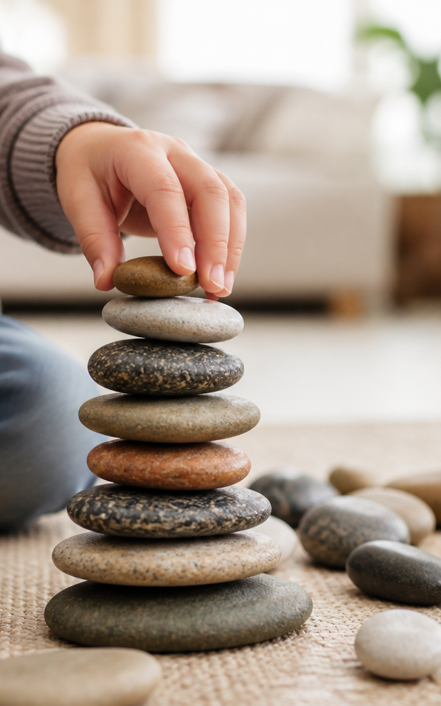 Smooth Stone Riverbed Stacking Challenge — Sensory Play activity for ages 4–8 years (indoor, 45 min)