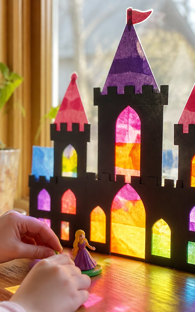 Twinkling Tissue Paper Stained Glass Castle — Construction & Engineering activity for ages 6–10 years (indoor, 60 min)