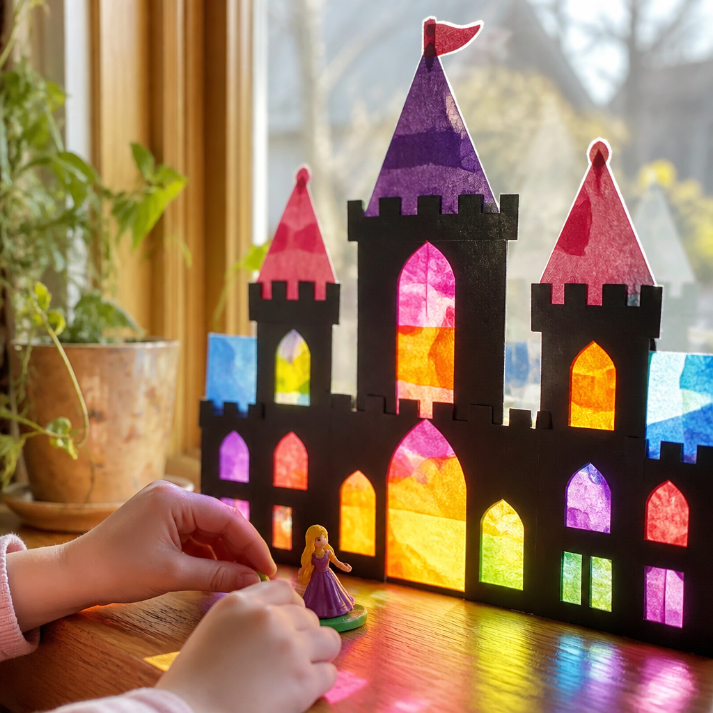 Twinkling Tissue Paper Stained Glass Castle — Construction & Engineering activity for ages 6–10 years (indoor, 60 min)
