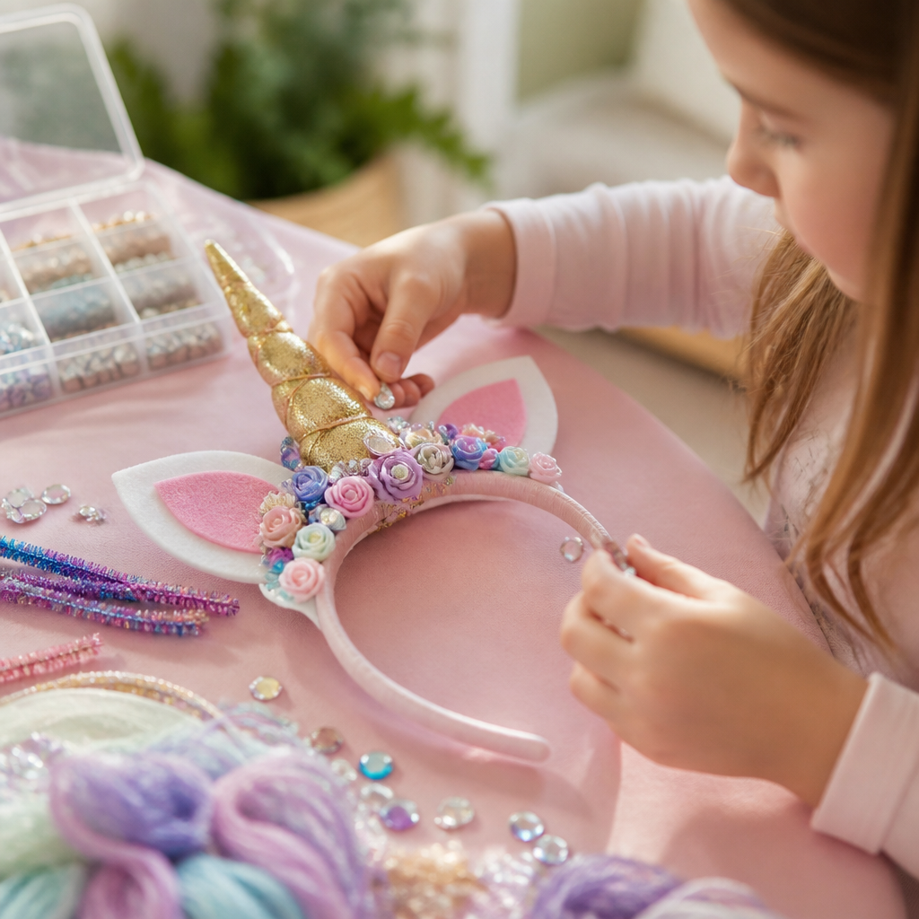Unicorn Horn Headband with Shimmering Strands — Arts & Crafts activity for ages 5–8 years (indoor, 45 min)