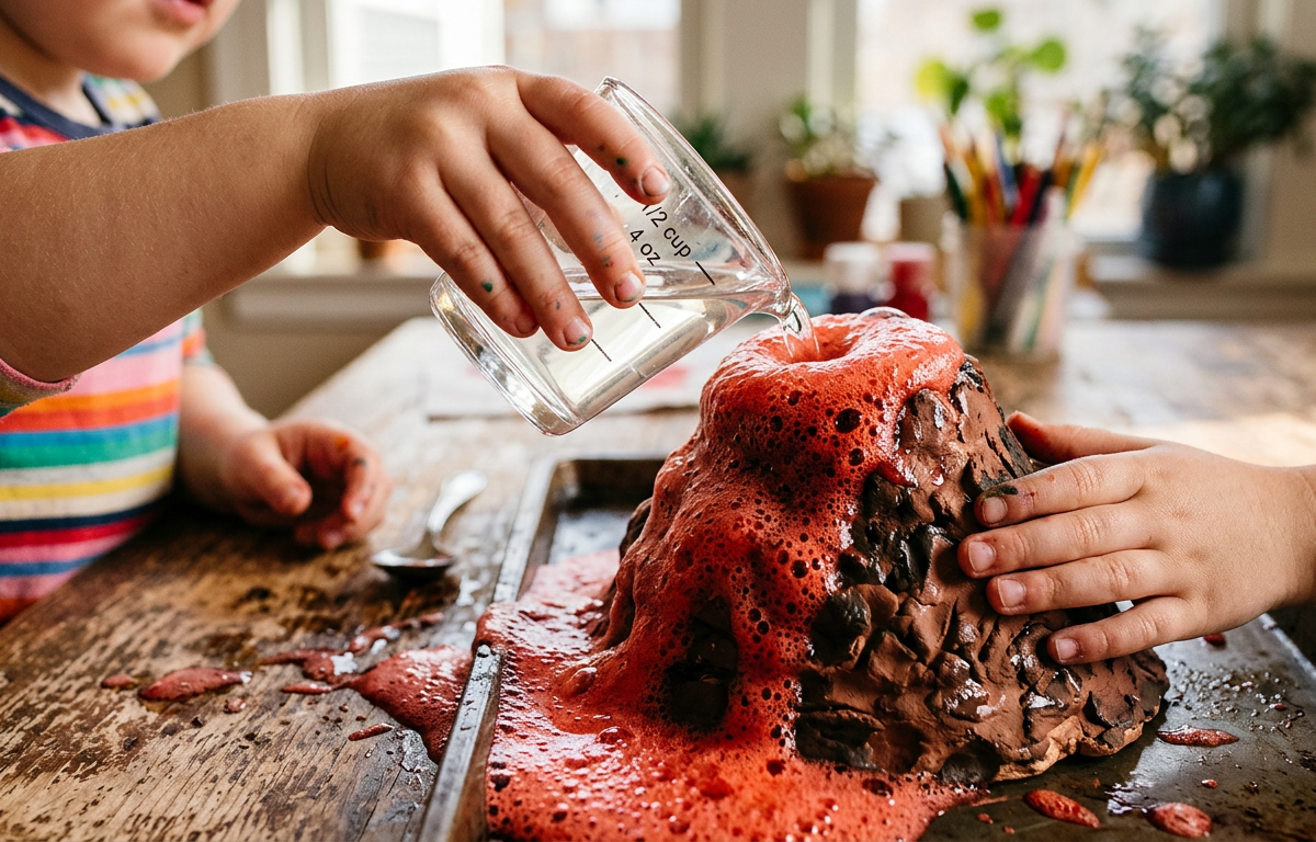 Baking Soda Volcano Eruption Lab — Science Experiments activity for ages 4–8 years (outdoor, 35 min)