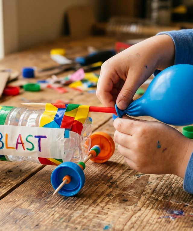 Balloon-Powered Recycled Race Car — Science Experiments activity for ages 5–8 years (indoor, 40 min)