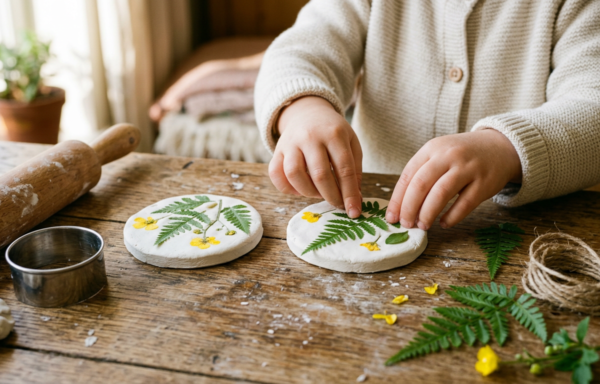 Botanical Pressed Flower Clay Ornaments — Arts & Crafts activity for ages 4–8 years (indoor, 40 min)