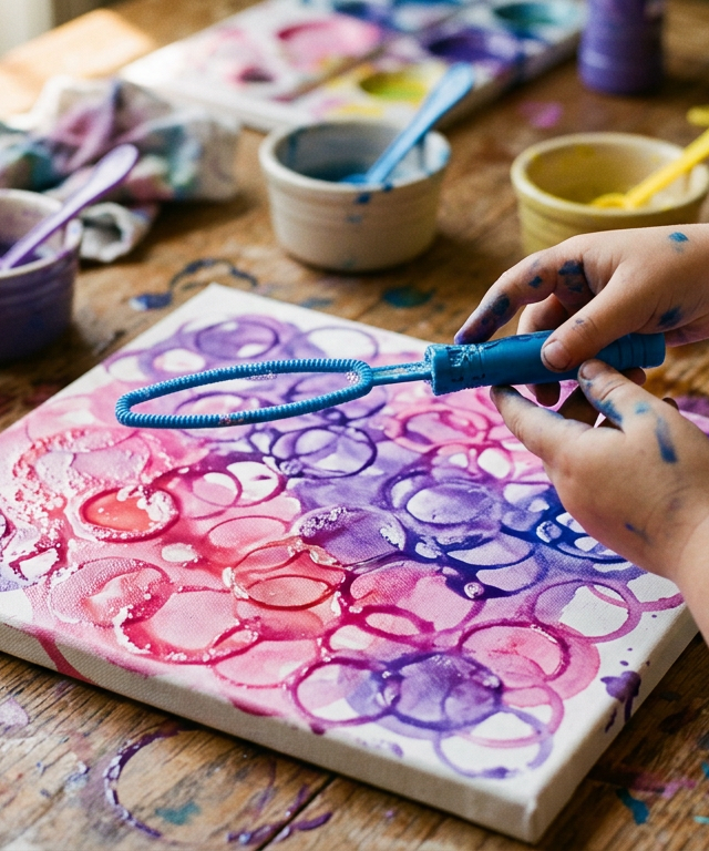 Bubble-Print Galaxy Canvas Art — Arts & Crafts activity for ages 4–8 years (indoor, 30 min)