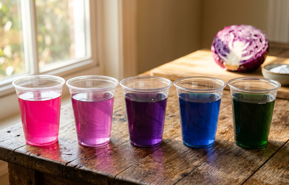Cabbage Juice pH Color Changer — Science Experiments activity for ages 6–8 years (indoor, 45 min)