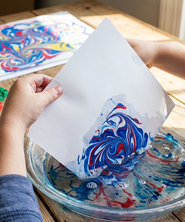Floating Ink Marbling Art — Science Experiments activity for ages 5–8 years (indoor, 25 min)