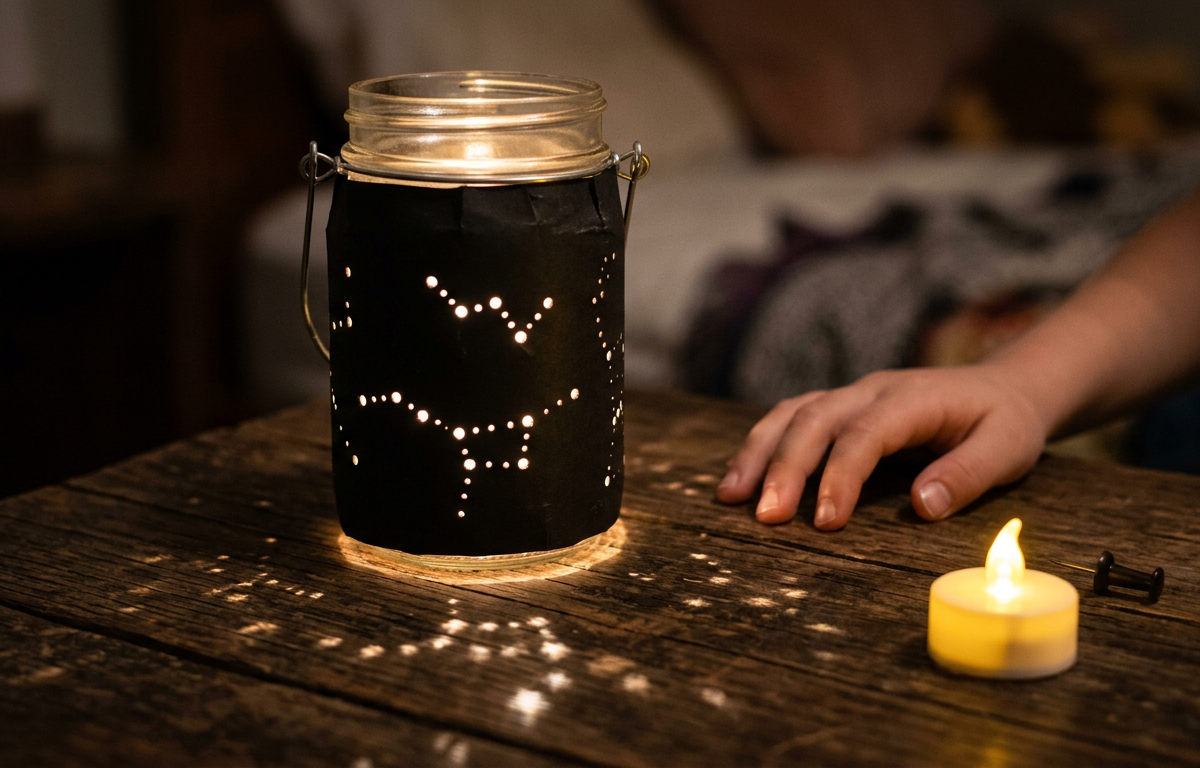 Glow-in-the-Dark Constellation Projection Jars — Arts & Crafts activity for ages 5–8 years (indoor, 35 min)