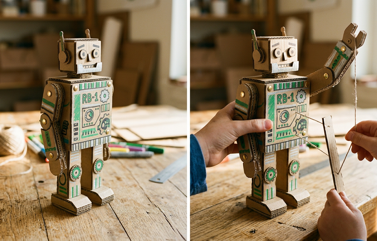 Kinetic Cardboard Lever Robot Puppets — Arts & Crafts activity for ages 6–8 years (indoor, 45 min)