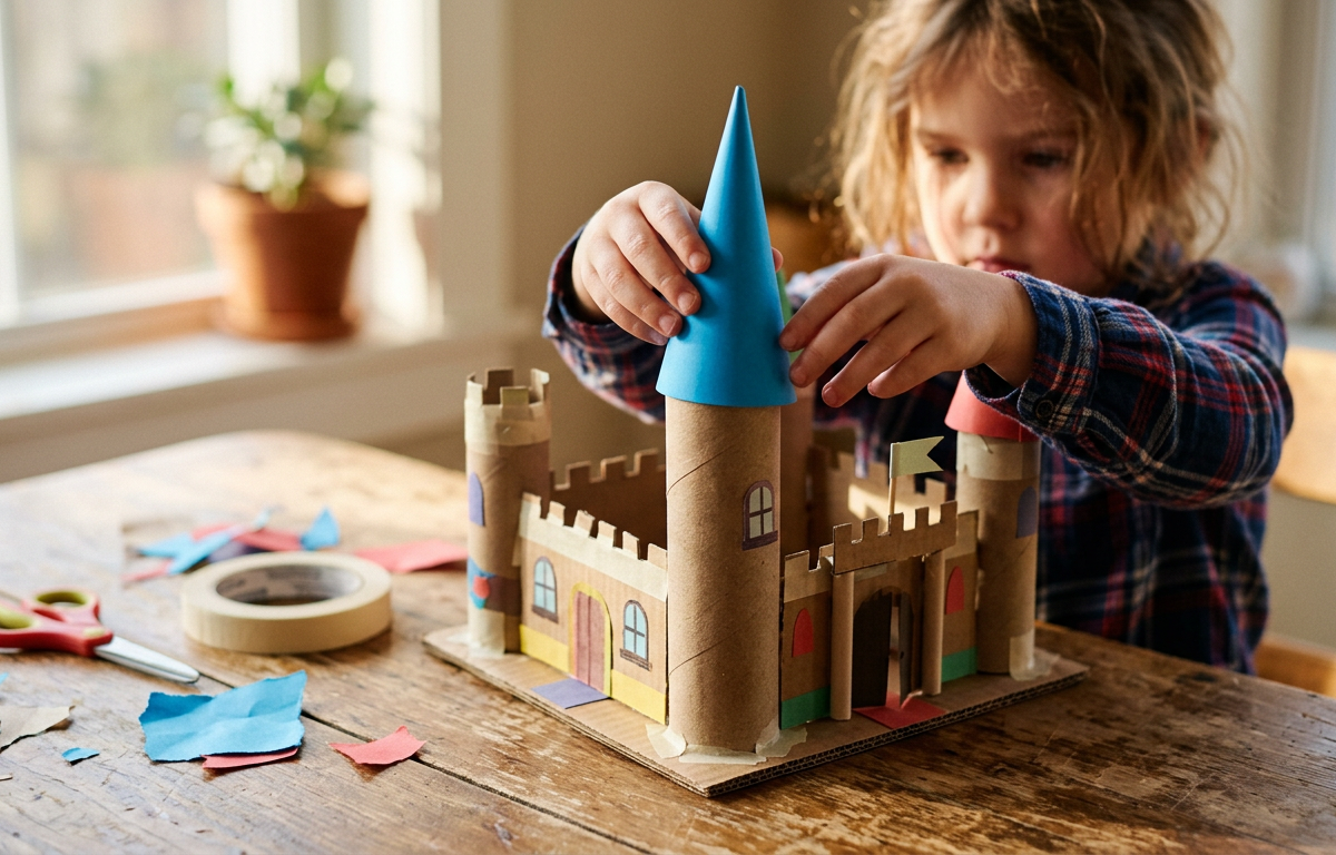 Kitchen Roll Cardboard Castle Spires — Arts & Crafts activity for ages 4–7 years (indoor, 40 min)