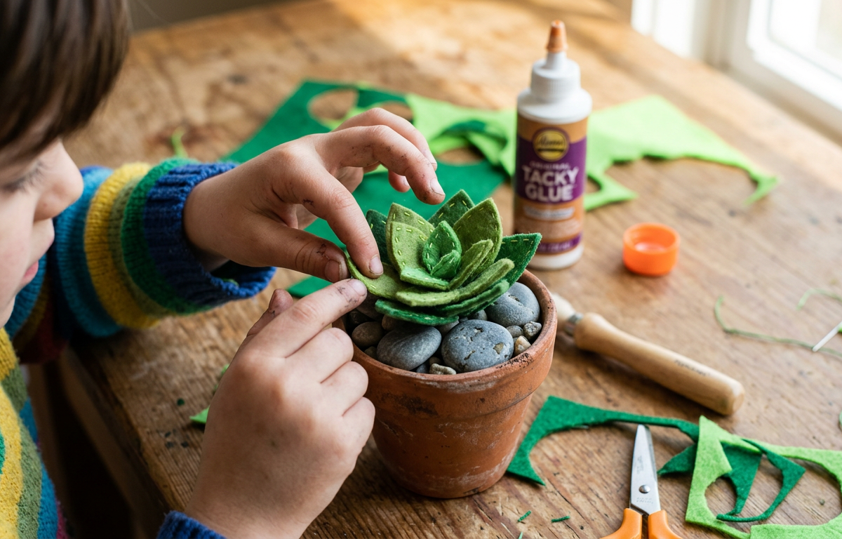 Miniature Potted Faux Succulent Gardens — Arts & Crafts activity for ages 5–10 years (indoor, 40 min)