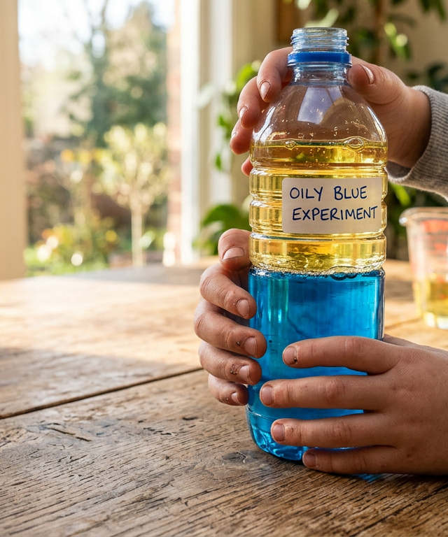 Oil and Water Density Lamp — Science Experiments activity for ages 5–8 years (indoor, 15 min)