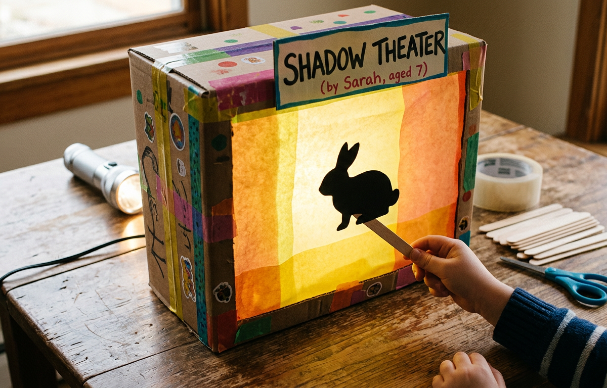 Popsicle Stick Shadow Puppeteer Theater — Arts & Crafts activity for ages 4–7 years (indoor, 40 min)
