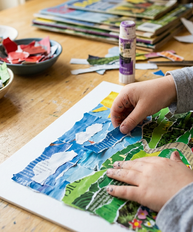 Recycled Magazine Mosaic Landscapes — Arts & Crafts activity for ages 5–8 years (indoor, 35 min)