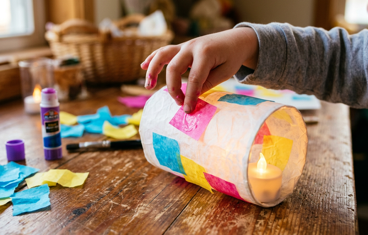 Stained Glass Tissue Paper Lanterns — Arts & Crafts activity for ages 4–7 years (indoor, 30 min)