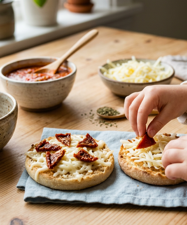 Sun-Dried Tomato Mosaic Pizzas — Cooking & Baking activity for ages 3–7 years (indoor, 30 min)