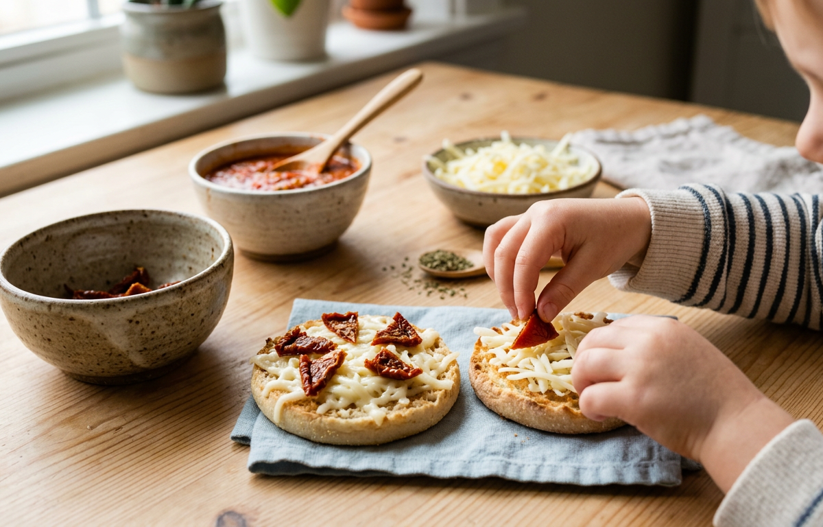 Sun-Dried Tomato Mosaic Pizzas — Cooking & Baking activity for ages 3–7 years (indoor, 30 min)