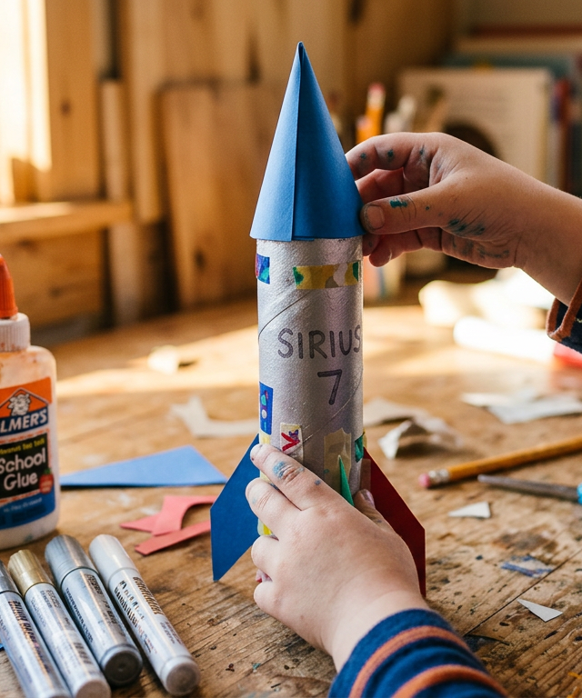 Whimsical Cardboard Tube Rocket Ships — Arts & Crafts activity for ages 3–6 years (indoor, 25 min)