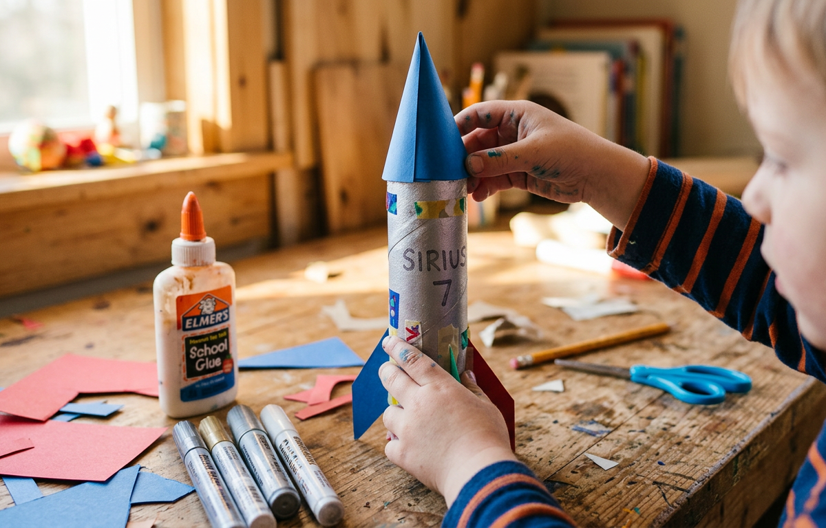 Whimsical Cardboard Tube Rocket Ships — Arts & Crafts activity for ages 3–6 years (indoor, 25 min)