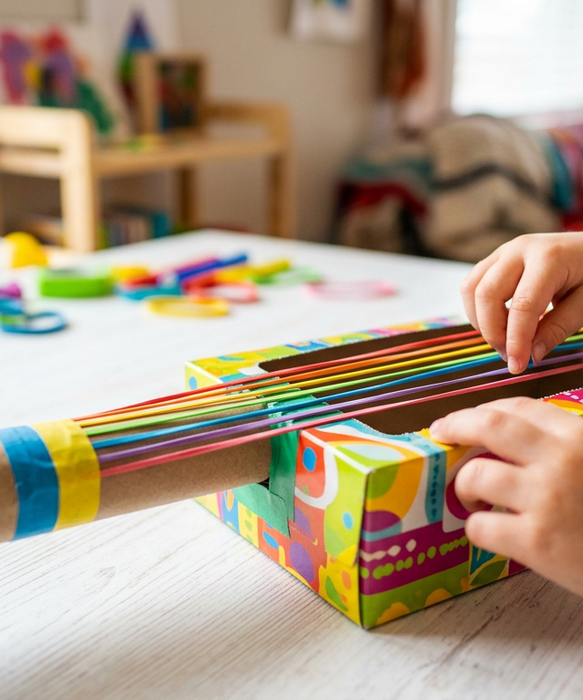 DIY Rubber Band Guitar Box — Science Experiments activity for ages 3–7 years (indoor, 15 min)