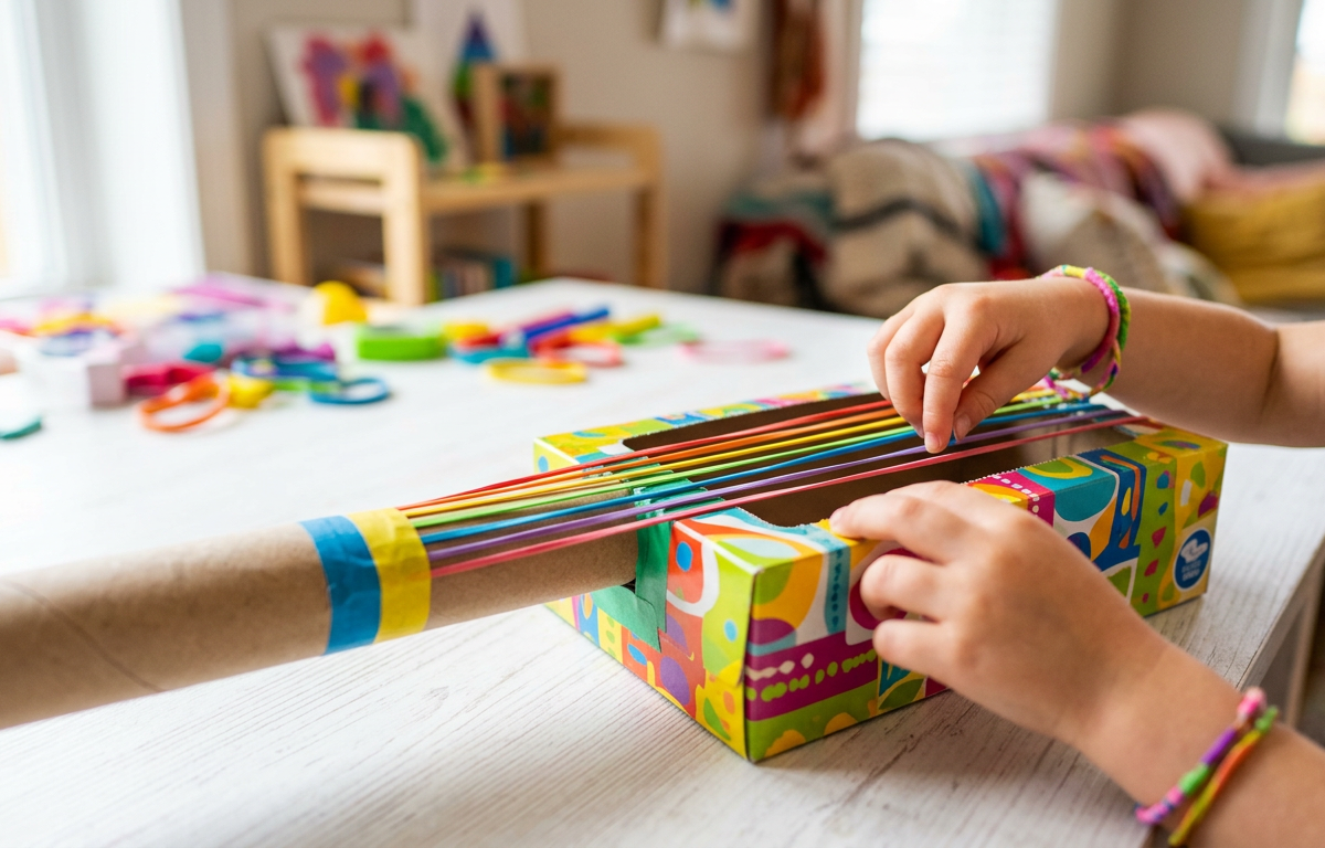 DIY Rubber Band Guitar Box — Science Experiments activity for ages 3–7 years (indoor, 15 min)