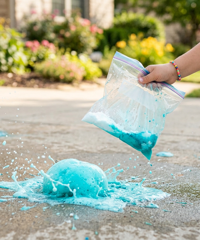 Fizzing Sidewalk Paint Bombs — Arts & Crafts activity for ages 4–9 years (outdoor, 25 min)