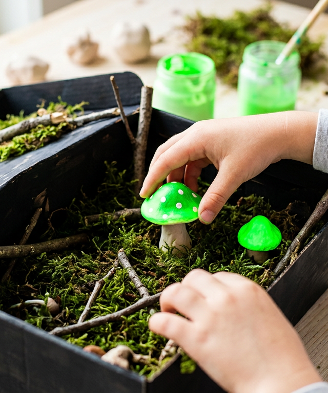 Glow-in-the-Dark Mushroom Garden — Fantasy & Characters activity for ages 5–9 years (indoor, 60 min)