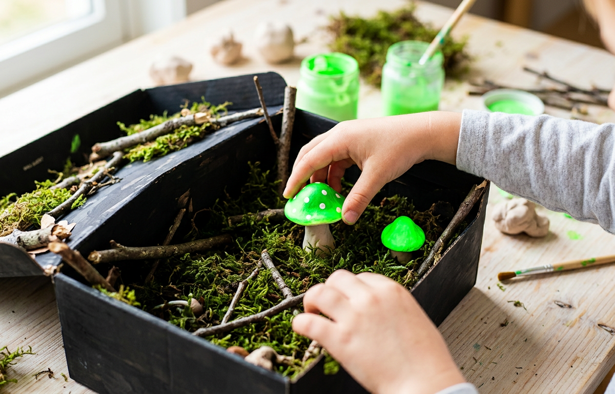 Glow-in-the-Dark Mushroom Garden — Fantasy & Characters activity for ages 5–9 years (indoor, 60 min)