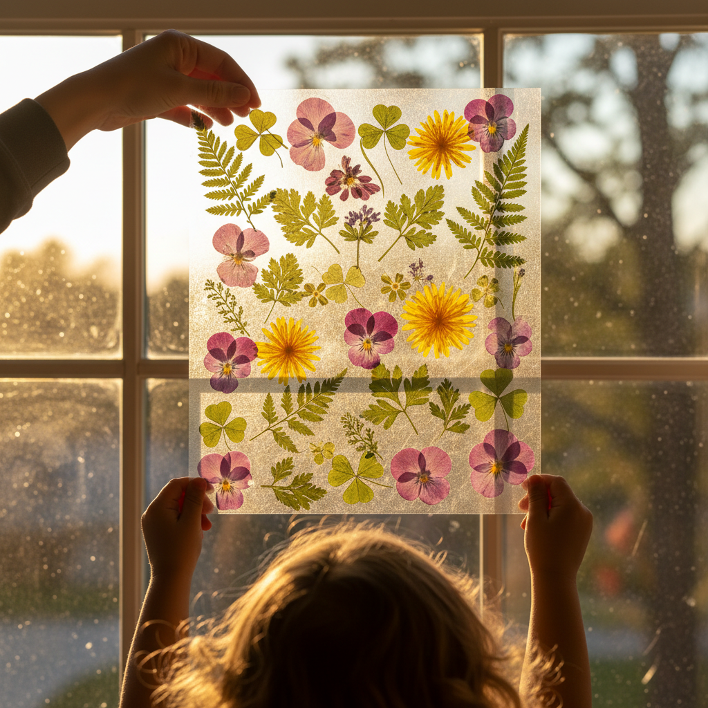 Dandelion and Petal Stained Glass Pressings — Nature & Outdoor Play activity for ages 4–8 years (indoor, 45 min)