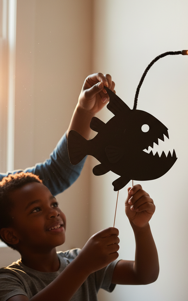Deep Sea Anglerfish Shadow Puppet Lure — Animals activity for ages 6–10 years (indoor, 45 min)