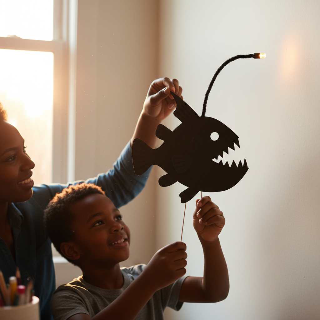 Deep Sea Anglerfish Shadow Puppet Lure — Animals activity for ages 6–10 years (indoor, 45 min)