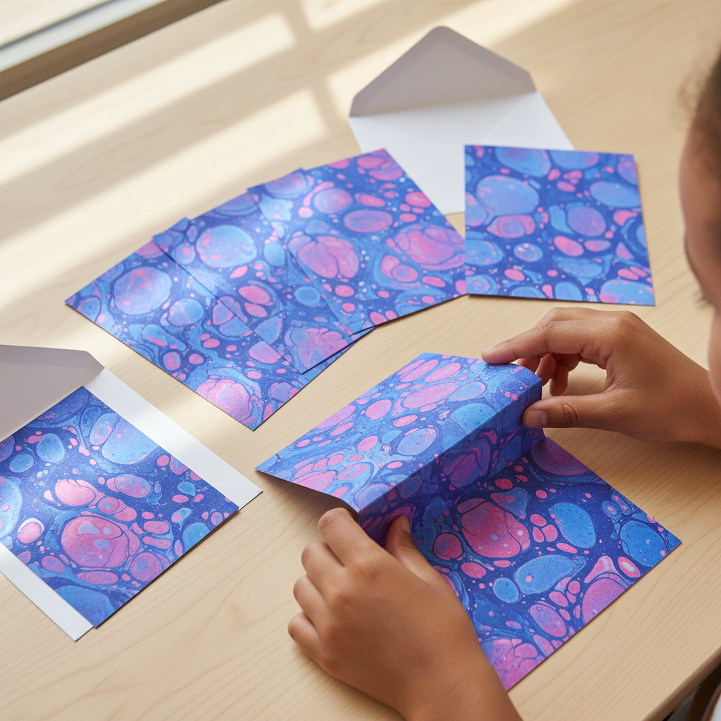 Shaving Cream Marbled Paper Stationery Set — Arts & Crafts activity for ages 5–9 years (indoor, 90 min)
