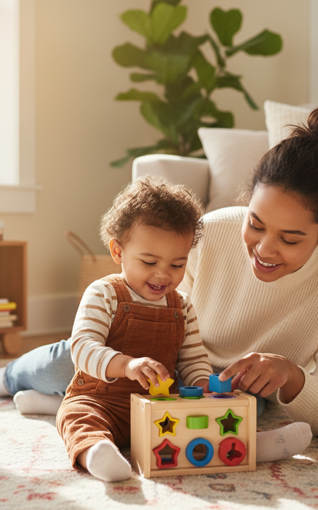Shape-Sorter Sort & Say — Toddler (12–36 months) activity for ages 18–24 months (indoor, 15 min)