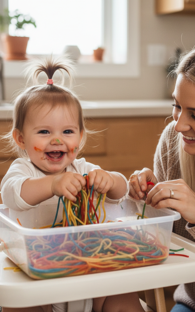 Cooked-Spaghetti Squish Bin — Toddler (12–36 months) activity for ages 12–18 months (indoor, 15 min)